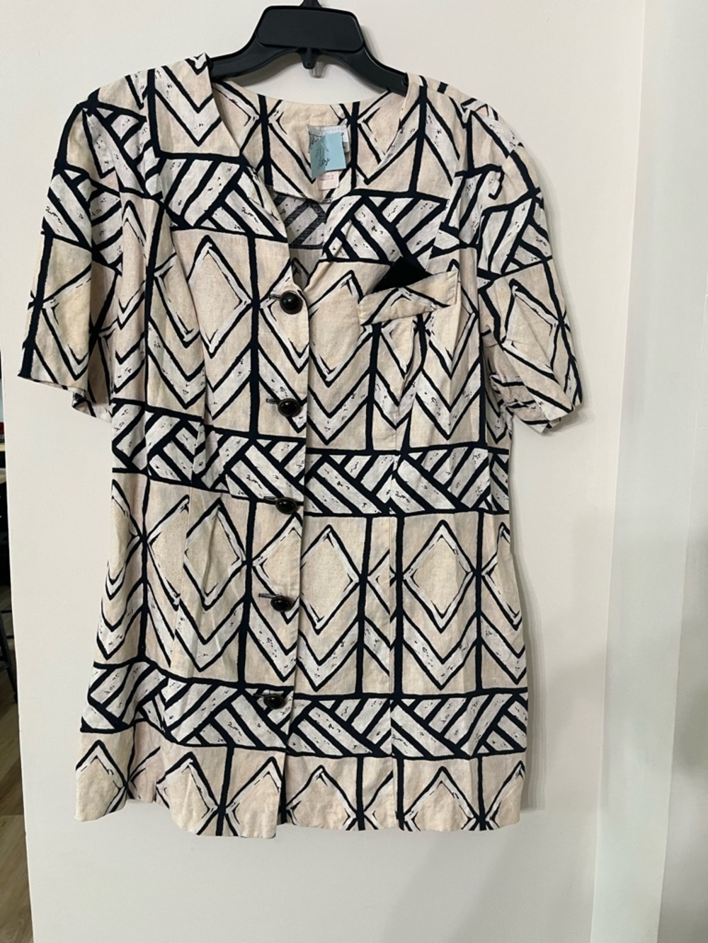 Lady Dorby Vintage Top/Dress Size XL Tan Chevron Print